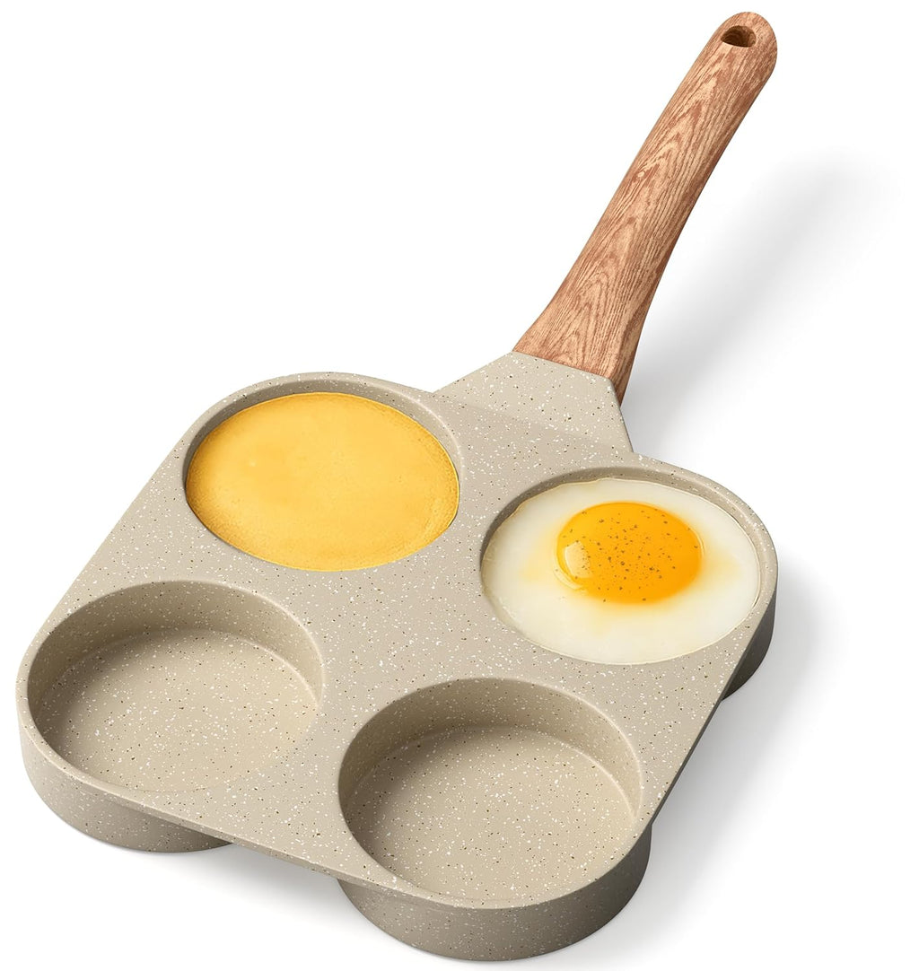Skiennix 4-Cup Nonstick Frying Egg Pan - White Marble Finish, PFOS & PFOA Free, Die-Cast Aluminum, Heat-Resistant Handle, 500°F Safe