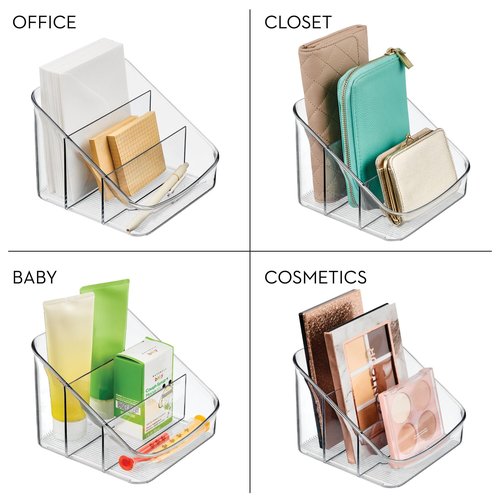 iDesign 3-Section Divided Packet Organizer for Kitchen and Pantry Storage - Set of 4 - Clear