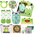 Landical 59 Pcs Frog Gift for Women Include Tumbler Mug Makeup Bag Sock Bracelet Necklace Scrunchie Wooden Ornament Greeting Card in The Gift Box for Birthday
