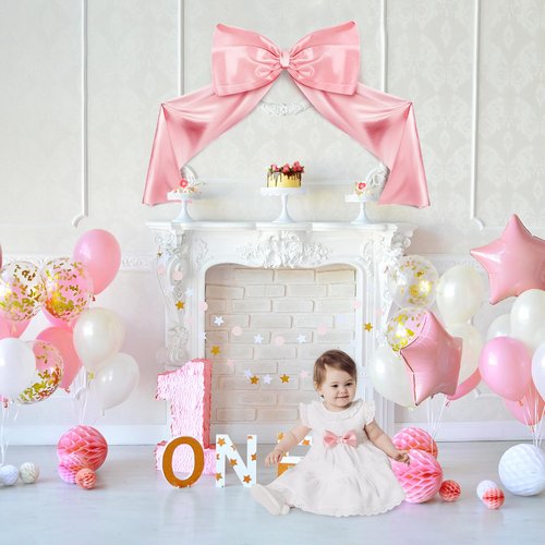Pink Large Bow Decor Big Bow for Room, Coquette Giant Ribbon Tie for Birthday Party Backdrop Wall Decor, for Girl Women Home Decor Backdrop Bridal Shower Graduation Wedding(24 x 36 Inches)