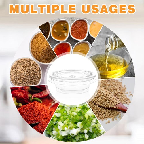 Maxdot 1000 Pack 0.5 oz Containers with Lids Plastic Portion Cups Bulk Mini Disposable Souffle Container Cup Sauce Condiment Leak Proof Shot Lunch Small Portion Box Travel Party Dinner Sauce Salad