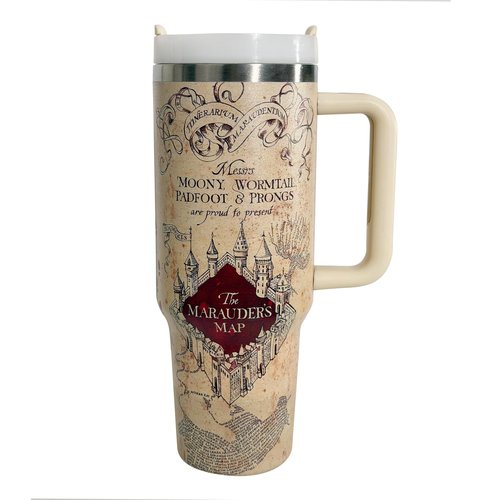 Annshein 40 oz Tumbler with Handle and Straw, Insulated Stainless Steel Travel Mug, Wizard Magic Map Cup, Large Double Wall Coffee Cup with Lid