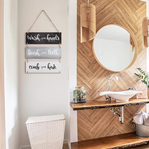 Jetec Farmhouse Bathroom Wall Decor - Funny Bath Rules Wooden Sign | Rustic Home Art in Black & White