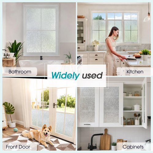 Coavas Window Privacy Film Frosted Glass Static Clings, Decorative Bathroom Door Privacy Film Day and Night, Heat UV Blocking Anti-Glare Frosting Stickers Renter Non-Adhesive, 17.5 x 78.7 Inch, Clear