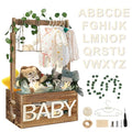 TAEYONK Wooden Baby Shower Crate Closet, Baby Shower Basket with 33.5" High Hanger Rack and Swing, DIY Baby Welcome Box with Handle, Easy Assembly Storage Crate for Pregnancy New Parent（Brown）