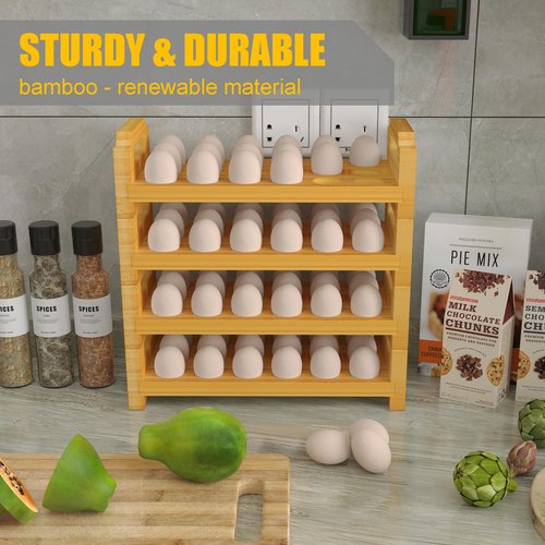 Bamboo Egg Holder Countertop - Stackable Design for Fresh Eggs, Farmhouse Egg Tray Storage Display Rack, Kitchen Counter Top Organizer Wooden Egg Stand, Fits Quail, Duck, Turkey, Chicken Eggs (Luxury)
