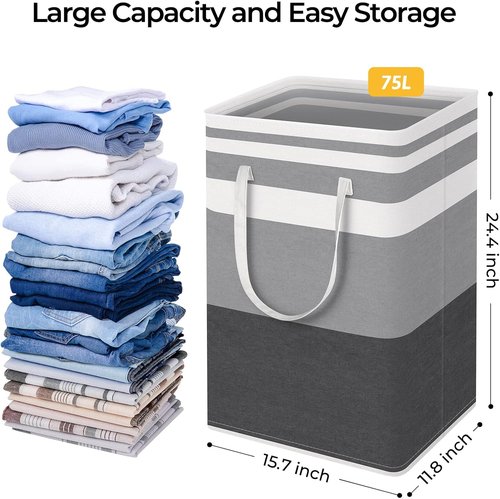 HomeHacks Large Waterproof Laundry Baskets - Collapsible Hampers with Reinforced Handles | Grey & Blue (75L Each)