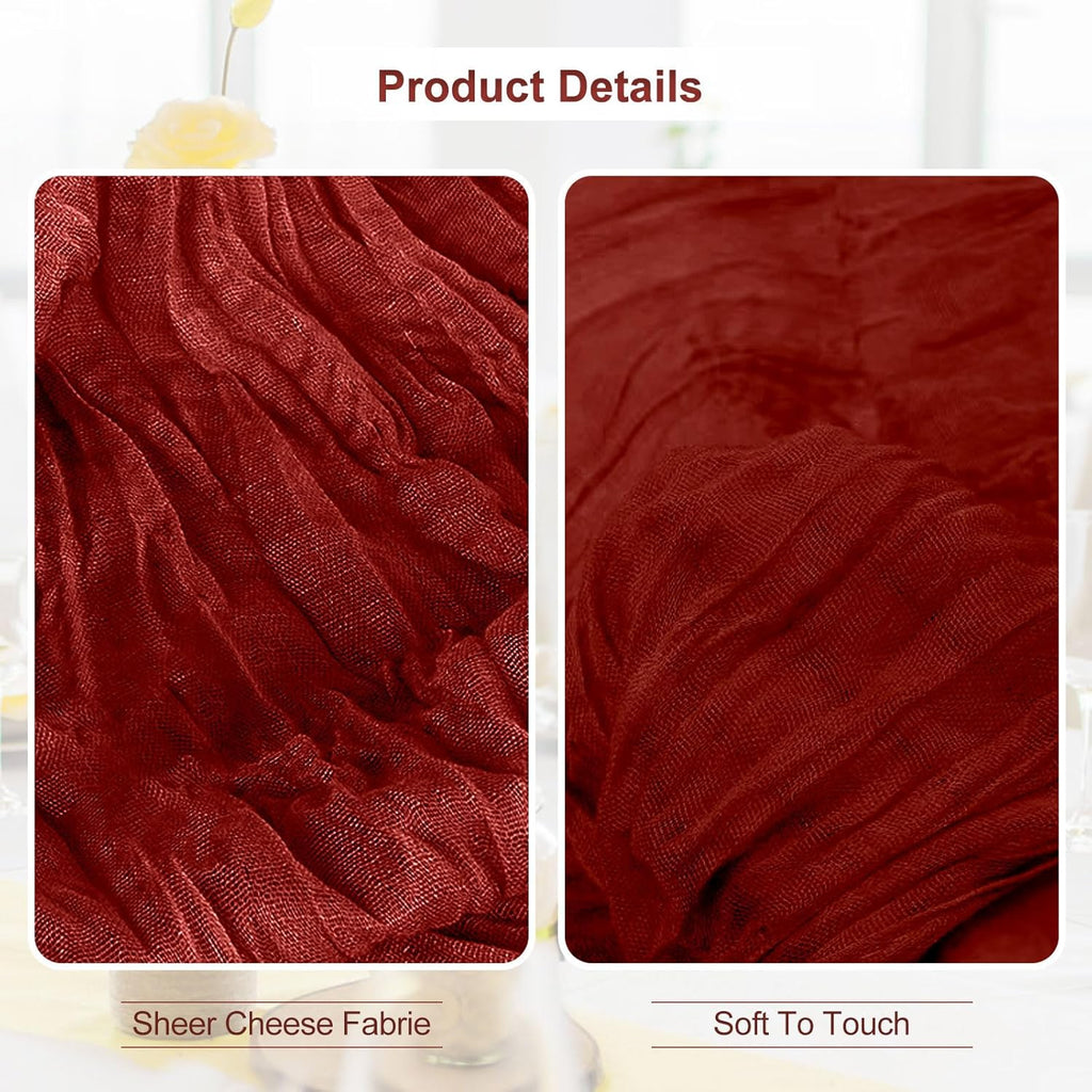 Skiennix Terracotta Cheesecloth Table Runner - 35x120 Inch Rustic Sheer Decor for Weddings & Parties