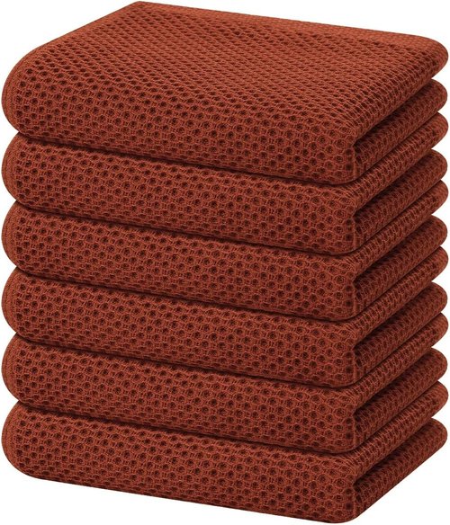 Homaxy 100% Cotton Waffle Weave Kitchen Dish Towels - Ultra Soft & Absorbent, 13 x 28 Inches, 6-Pack | Rust