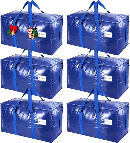 KYODOLED Heavy Duty Blue Moving Bags - 6 Pack Large Storage Totes with Strong Zipper & Comfortable Handles
