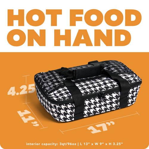 HOTLOGIC Max Large Portable Electric Food Heater W/Glass - Innovative Food Warmer and Heated Lunch Box for Adults Car/Home - Easily Cook, Reheat, and Keep Your Food Warm - Houndstooth - 120V
