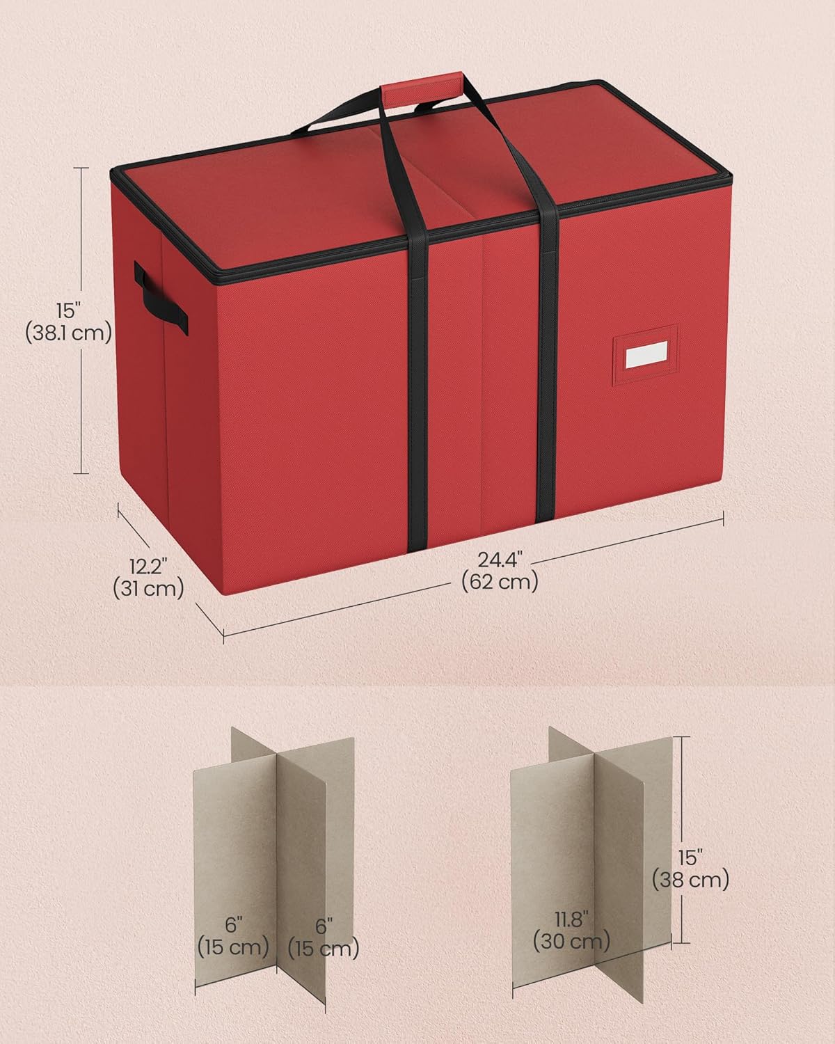 SONGMICS Christmas Figurine Storage Box - Holiday Decor Organizer for 15-Inch Figurines | Adjustable Dividers, 8 Slots, Cherry Red
