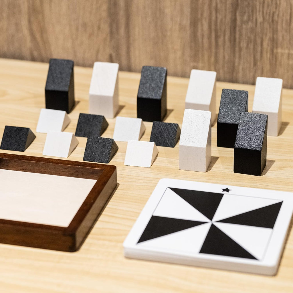Wooden Hidden Blocks Puzzle Game - 80 Brain Challenges with Solid Wood Box | Deluxe Black & White Pieces
