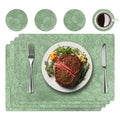 Placemats Set of 4 with 4 Coasters,Carving Floral Design,Non-Slip, Heat Resistant,Washable for Kitchen and Dining Table,Artificial Leather Place Mats (Green)