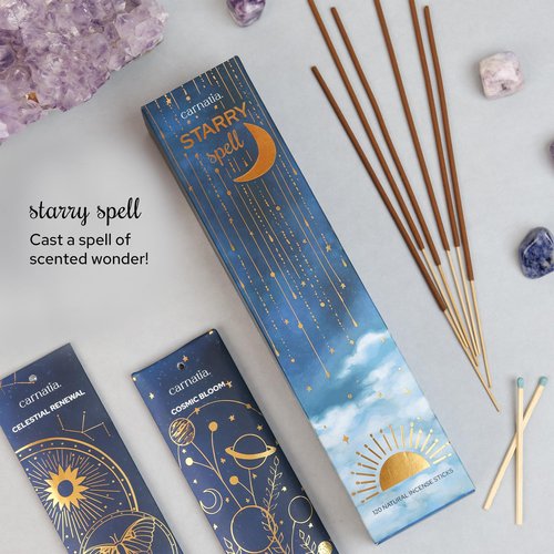 Carnatia Starry Spell Incense Sticks – Set of 6 Mystical Scents, 120 Premium Sticks for Creativity, Focus, Manifestation & Meditation | Natural, Slow-Burning for Spiritual Rituals & Self-Care!