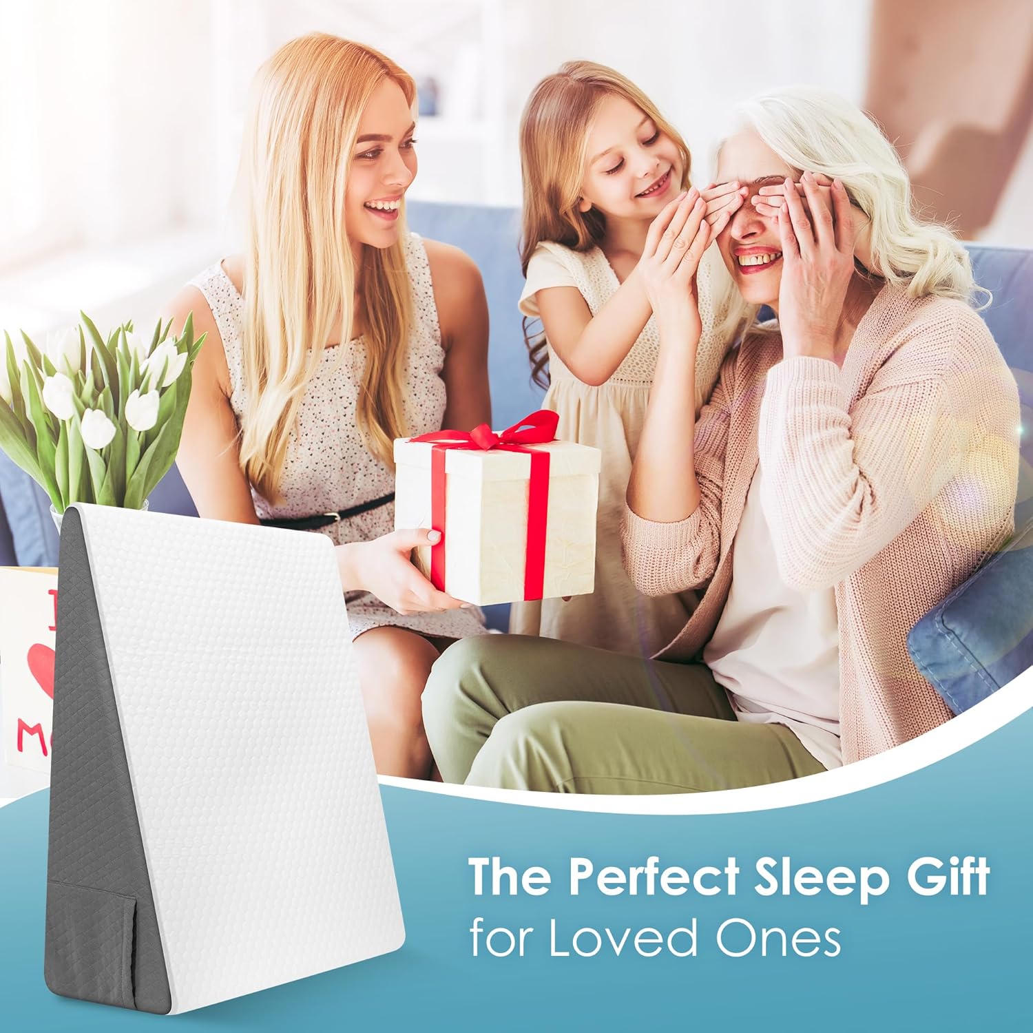 Skiennix Wedge Pillow - 8 Inch Cooling Memory Foam Bed Wedge for Back Support & Leg Elevation