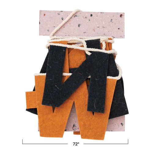Creative Co-Op 72"L Handmade Wool Felt Banner "Happy Halloween", Orange Color & Black
