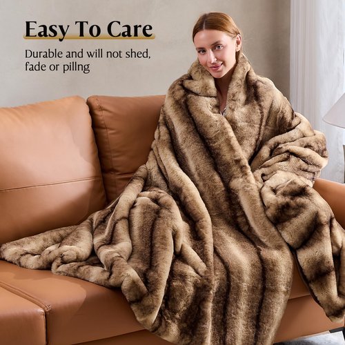 LOOMORA Luxury Faux Fur Blanket - Soft Warm Plush Blankets for Couch Sofa Bed, Fluffy Thick Throws for Bedroom, Office, Living Room, Decorative Reversible, Not Easy to shed - 60"x80", Brown