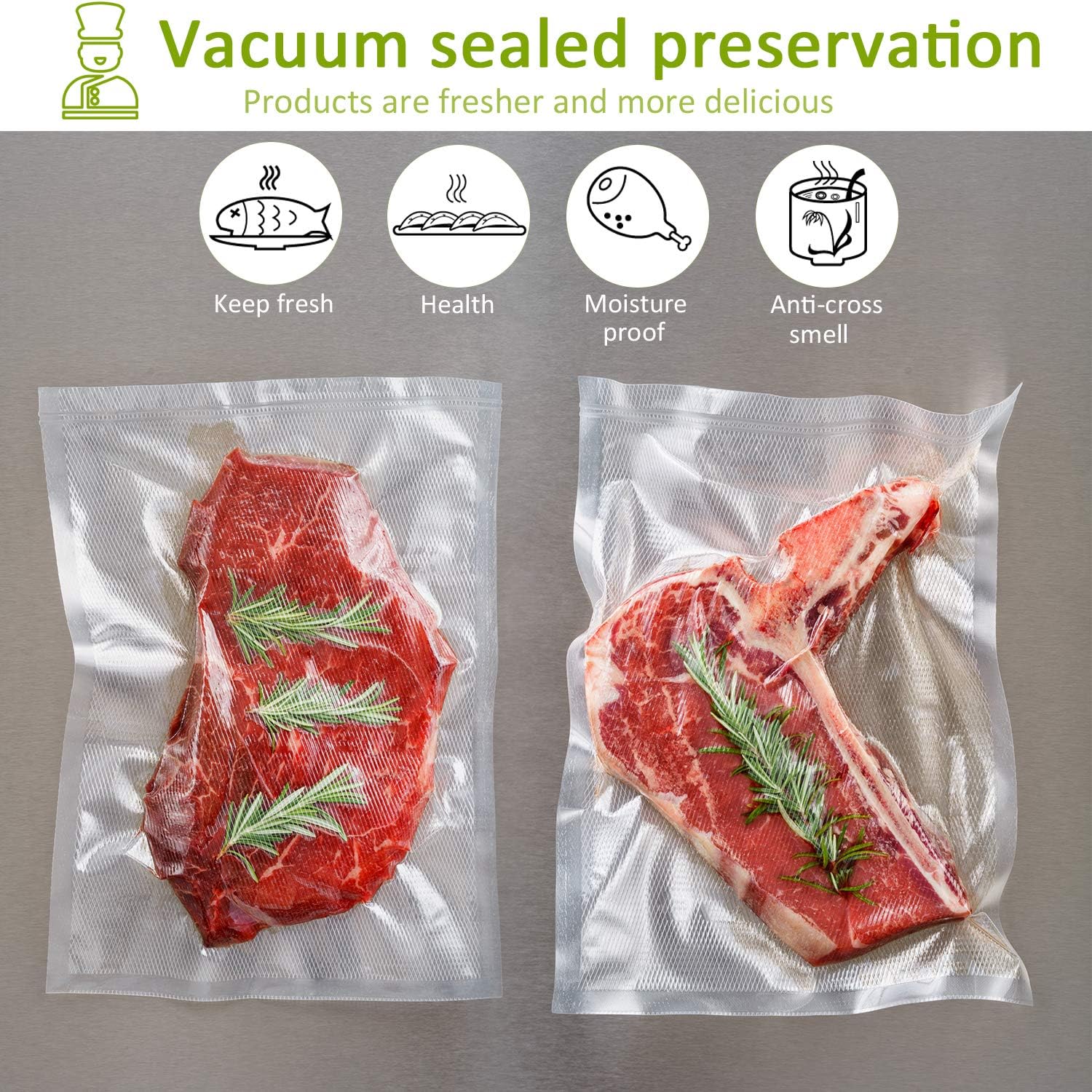 Potane Vacuum Sealer Bags - 6 Pack of Thickened, Smell-Proof & Puncture-Resistant Bags | 11"x20' & 8"x20'
