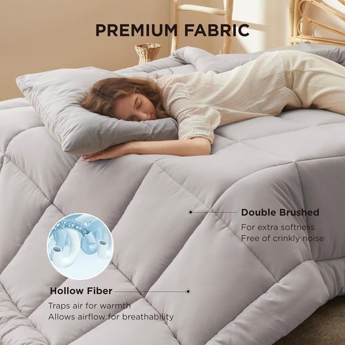 Bedsure Comforter Duvet Insert - All-Season Quilted Queen Size Down Alternative Bedding, Light Grey 88 x 88 Inches