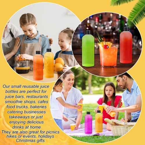 Dandat 100 Pcs Plastic Juice Bottles with Caps Clear Shot Bottles Bulk Empty Reusable Clear Beverage Containers with Lids, Label, Pen for Milk, Drinking, Potion, Ginger Shots, Whiskey(10 oz)