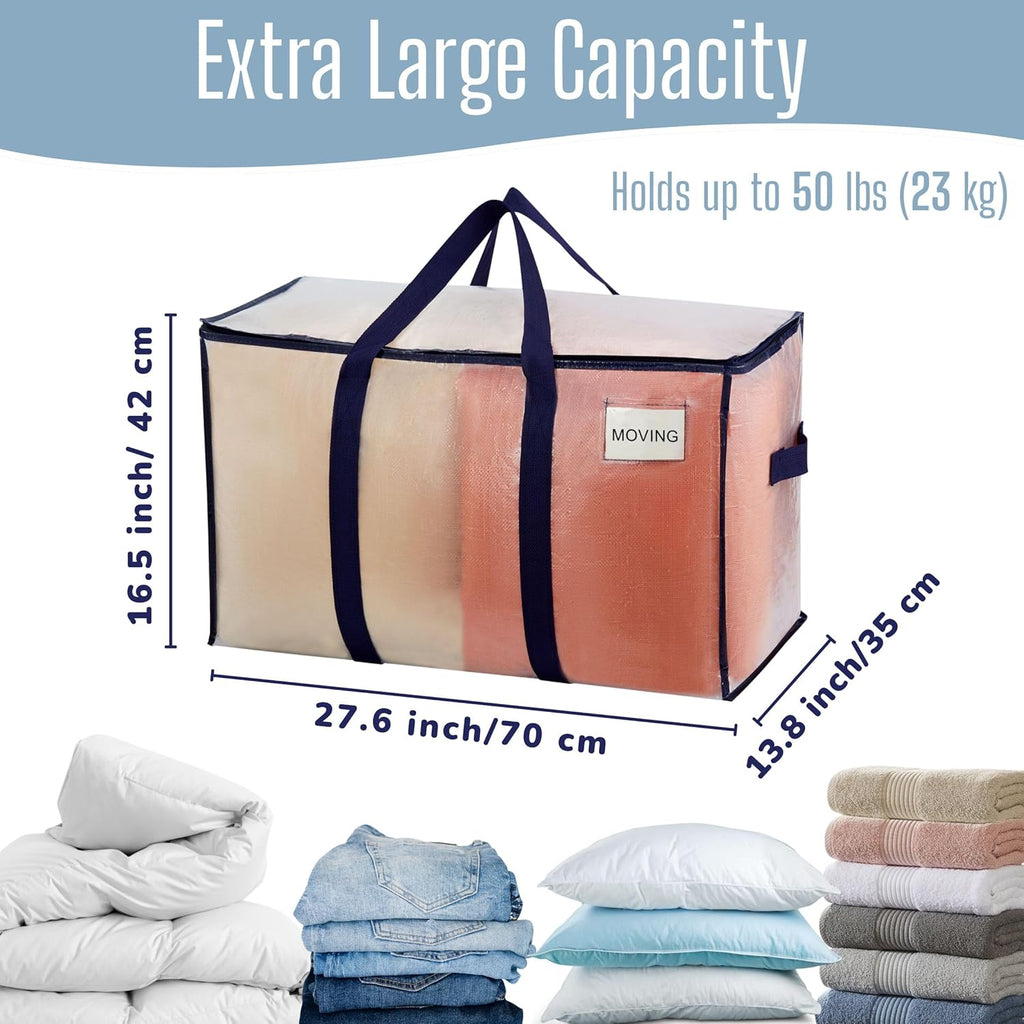 VENO Heavy Duty Moving Bags - Extra Large Storage Solution with Reinforced Handles & Strong Zippers | 10 Pack, Foldable & Reusable