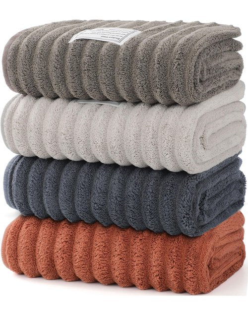 Bedvcaty Luxury 4-Piece Quick-Dry Bath Towel Set 27.5X 55 Inches – Ultra Soft Microfiber for Bathroom, Bar, Pool, Gym & Travel – Elegant Twill Design