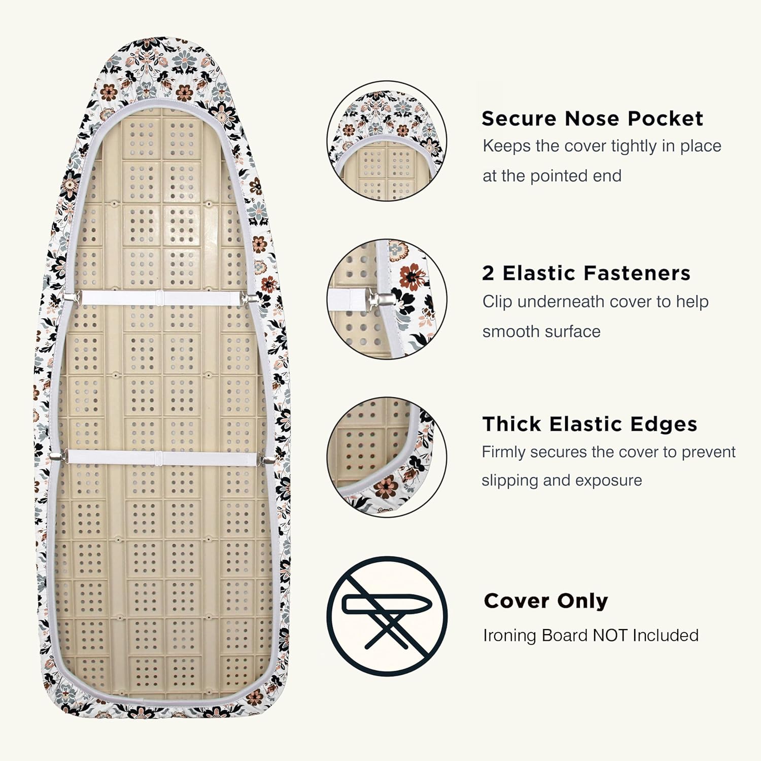 UniSimp Ironing Board Cover - Extra Thick Natural Cotton, Scorch & Stain Resistant | 18"x49" Floral Design