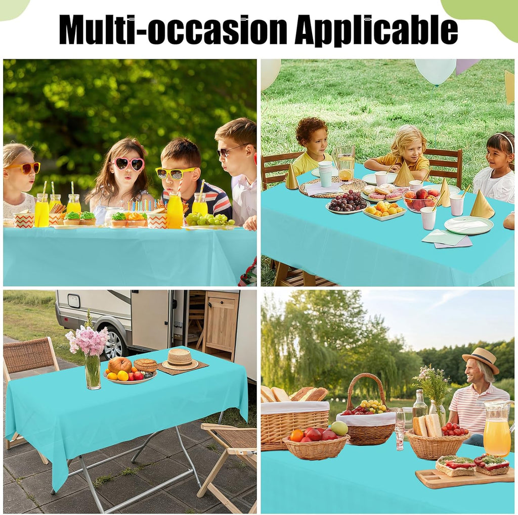 Smiry Disposable Table Cloth - Waterproof 54 x 108 Inch Rectangle Table Cover | 6 Pack, Sturdy Teal Design