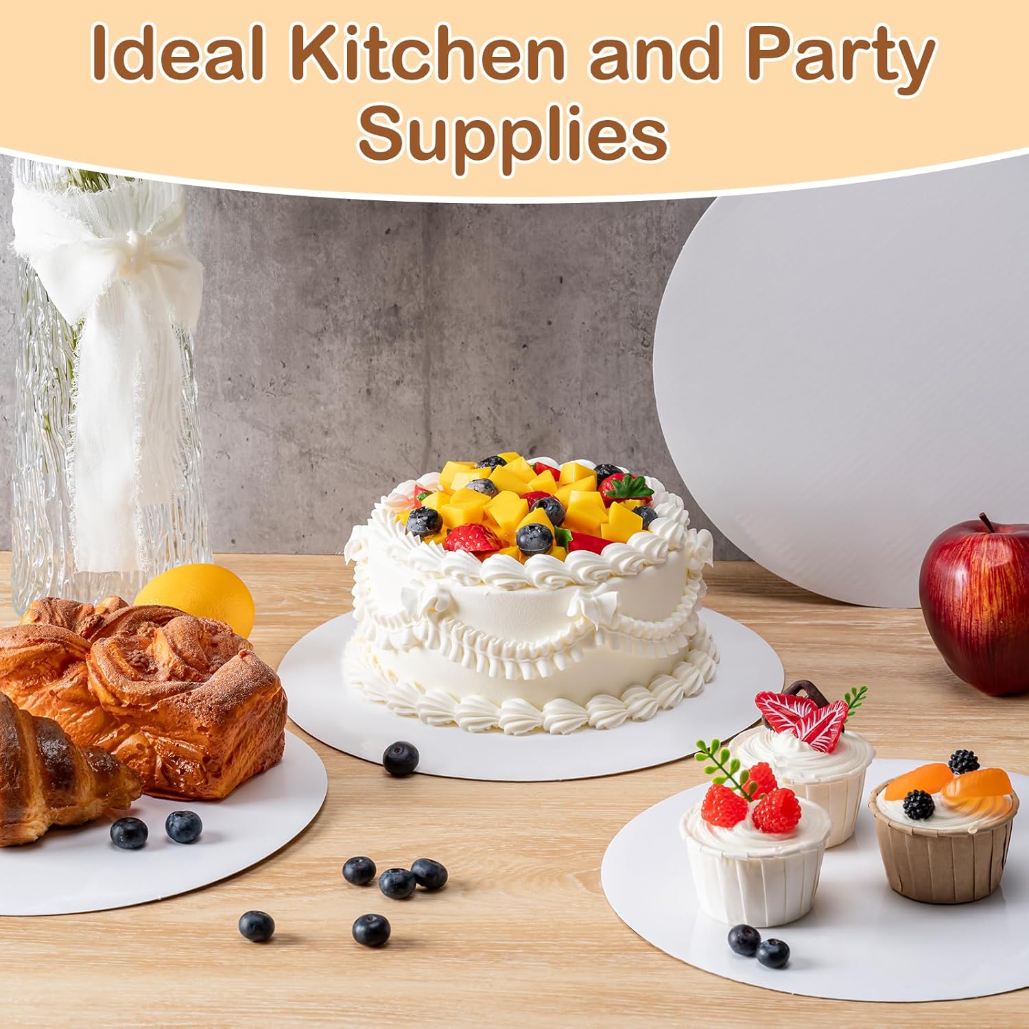 Regine Switzerland 10-Inch Round Cake Boards - 6 Pcs Waterproof & Oil-Proof Food-Grade Cardboard for Weddings & Desserts