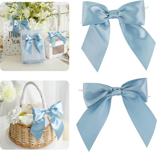 AIMUDI Satin Bows - Dusty Blue 5.5" Premade Ribbon Bows for Gift Wrapping & Decorations | 24 Pack