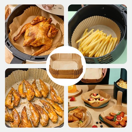 Air Fryer Paper Liners, 150 PCS Non stick Oil Resistant Air Fryer Parchment, 8 Inch Disposable Food Grade Free Of Bleach Square Parchment Baking Paper