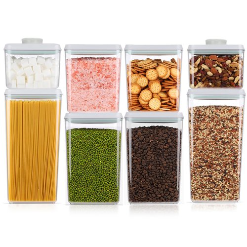 Melovom 8 Pcs Pop Food Storage Containers Airtight Food Storage Containers Set with Lids Kitchen Pantry Organization and Storage, 3.4Qt, 2.8Qt, 2.1Qt, 1.2Qt