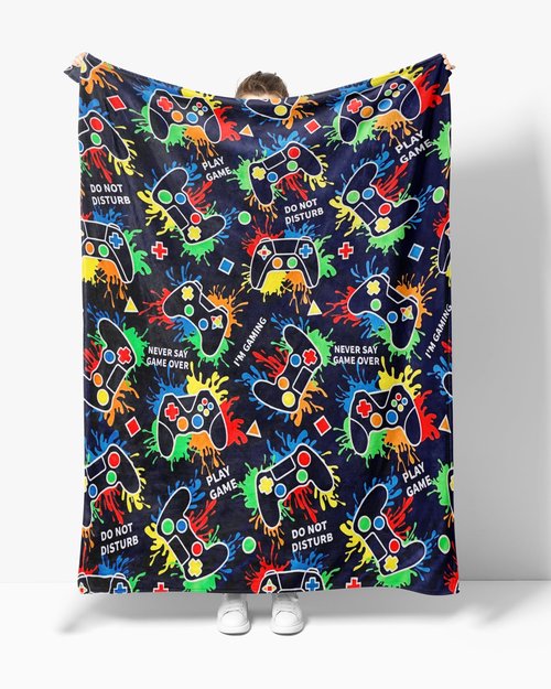Gaming Gifts for Gamer Glow in The Dark Blanket: Cool Birthday Glowing Presents Toys for Video Game PC Gamers Men Teen Boys Kids Adults Girls Valentines Easter Christmas Ideas Throw Navy Blue 60x50 In