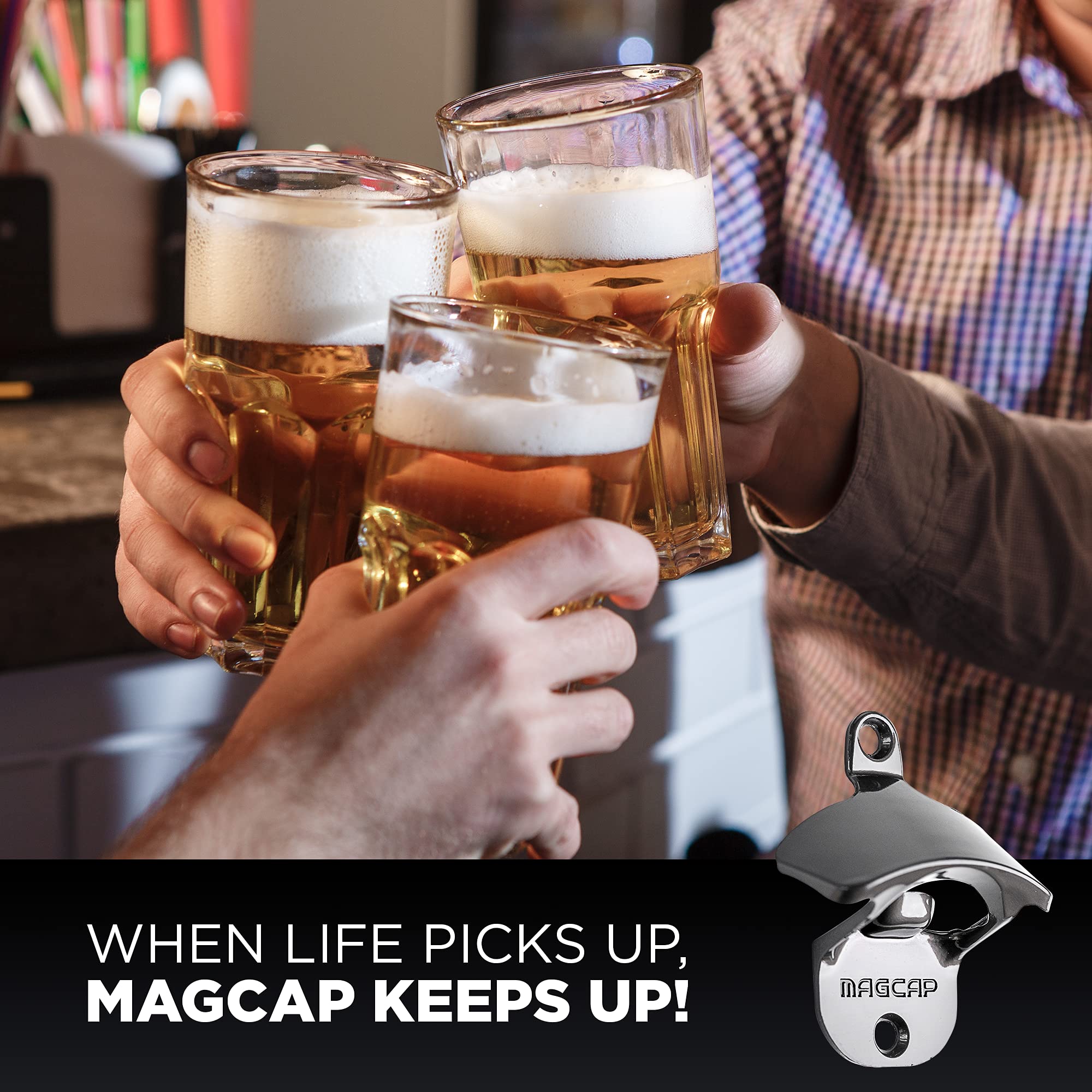 MAGCAP Outdoor Bottle Opener Wall Mounted - Style Magnetic Beer Bottle Opener that Catches Caps - Easy to Install and Incredibly Convenient (Gunmetal Black)
