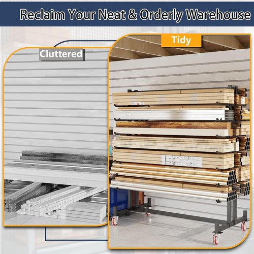 Lumber Storage Rack | Heavy-Duty 2000lbs Freestanding Pipe Rack with 7 Tiers & 4 Casters - Black, 59.84"L x 35.43"W x 65.74"H