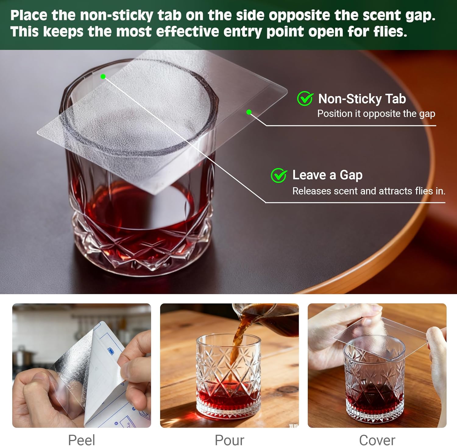 Regine Switzerland Double-Sided Sticky Trap Covers - 25 Pack Adhesive Cards for Fruit Flies | Clear, Mess-Free Indoor Use