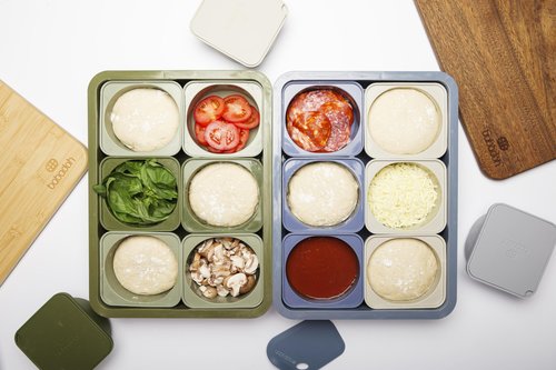 Babadoh Pizza Dough Trays & Bamboo Board Set – Includes 2 Olive Green Durable, Stackable Trays & 1 Bamboo Board – Versatile Storage & Serving Solution for Pizza Lovers – Home & Outdoor Adventures
