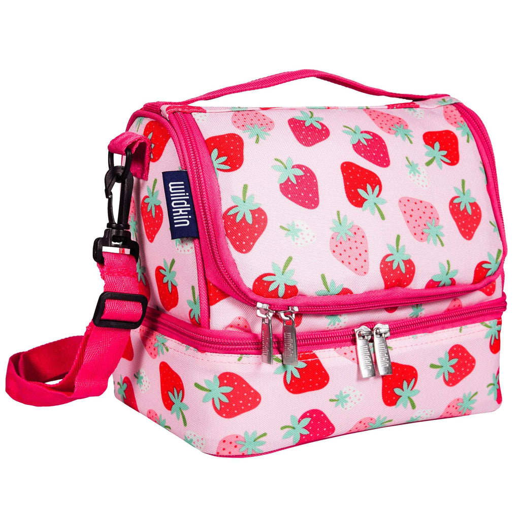 Wildkin Two Compartment Insulated Lunch Bag for Kids – School & Travel Ready - Strawberry Patch