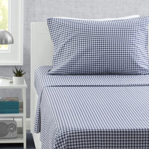Delta Children 3-Piece Twin Sheet Set - Includes 1 Flat Sheet, 1 Fitted Sheet & 1 Pillowcase, Navy Gingham
