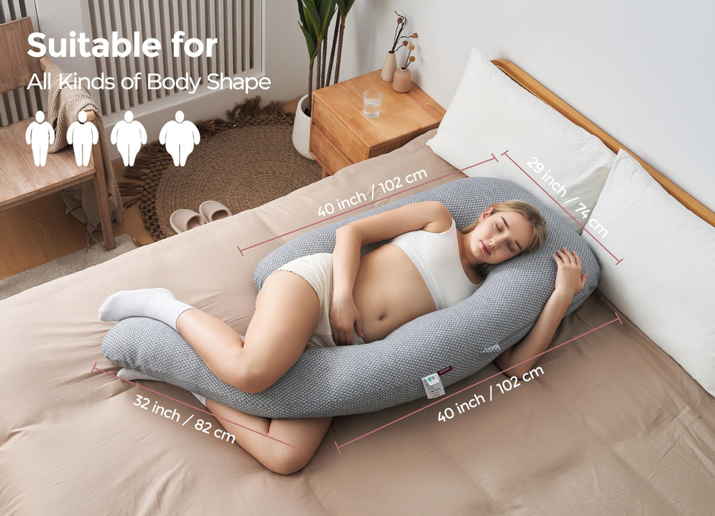 Momcozy Pregnancy Pillow for Sleeping, Dreamlign U Pro Body Pillow with Adjustable Leg Pillow - Support for Back, Hips, Belly, Legs for Pregnant Women, 50-72 Inch Maternity Pillow with Air Layer Cover
