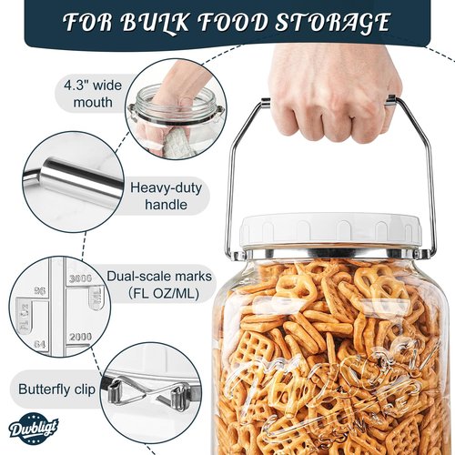Dwbligt 2 Pack 1.5 Gallon Large Fermentation Jars with Airtight Lids & Airlocks, Wide Mouth Glass Mason Jar for Mead Making, Brewing - 100% Leak-proof Pickle jars Kimchi Container with Handles & Bases