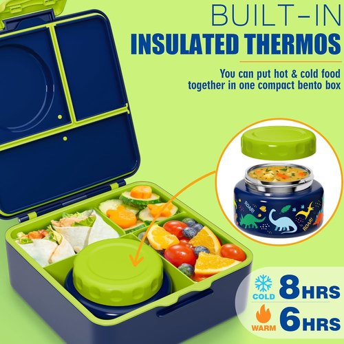 Fimibuke Kids Bento Lunch Box - Leakproof Insulated Food Jar & Water Bottle | 3-4 Compartment Design for School