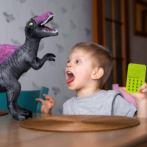 Dinosaur Noisemaker with 16 Sounds, Roars, Stomps, Screeches and Dino Noises, Portable Electronic Sound Maker Dinosaur Themed Sound Board for Kids with 16 Effects, Birthday Noise Maker Toy Gift