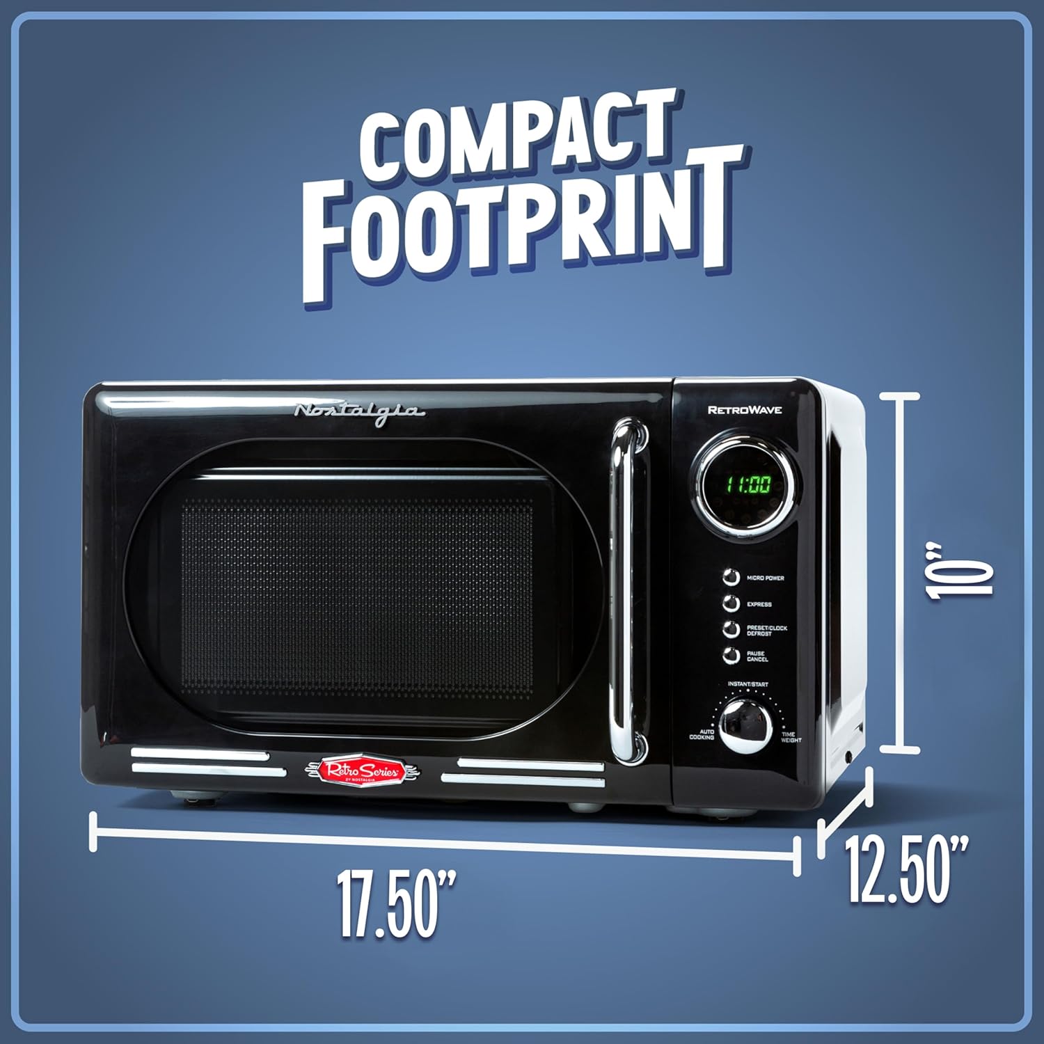 Nostalgia Retro Microwave Oven - 0.7 Cu. Ft. 700-Watt with LED Display & Child Lock | Black