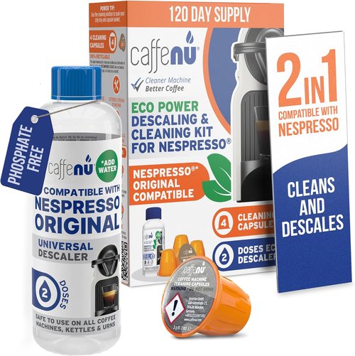 Nespresso Descaling Kit & Cleaning Pods - 2 Use Descaling Solution & 4 Cleaner Pods for Better Tasting Coffee