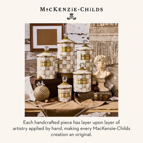 MACKENZIE-CHILDS Small Enamel Canister, Kitchen Storage Container with Lid, Brown-and-White Mocha Check