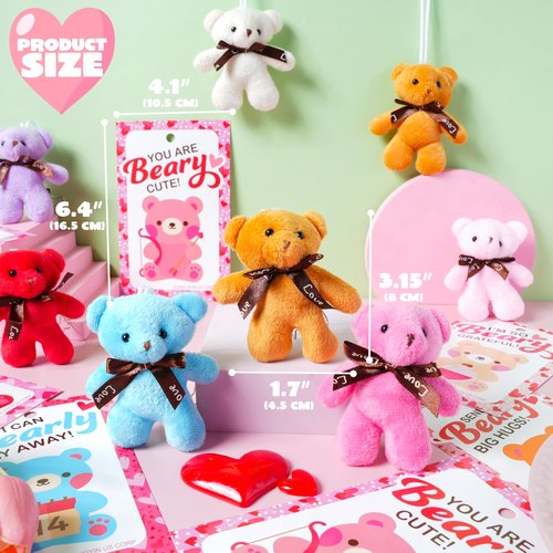 JOYIN 28 Pack Valentine's Day Mini Plush Toys with Gift Cards, Mini Keychains for Valentines Party Favor, School Exchange Prize and Valentine's Classroom Gift Exchange