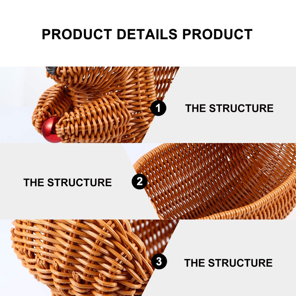 Cabilock Squirrel Fruit Basket 11 Inch Rattan Woven Decorative Bowl for Kitchen Counter Snack and Fruit Holder Living Room Display