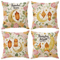 ZAEW Flowers Golden Lantern Moons Stars Ramadan Kareem Pillow Covers Throw Pillow Cases Set of 4 Decorations for Home Sofa Cushion Cover Party Holiday Decor 18x18 Inch